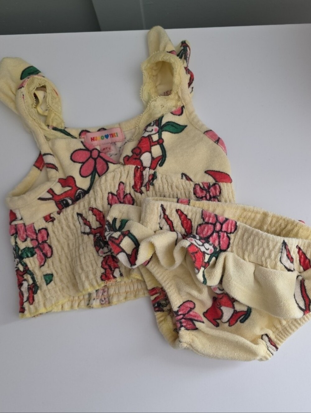 Hugo Loves Tiki Yellow Two Piece Sun Set Outfit Swim 4t Organic Cotton Bunny